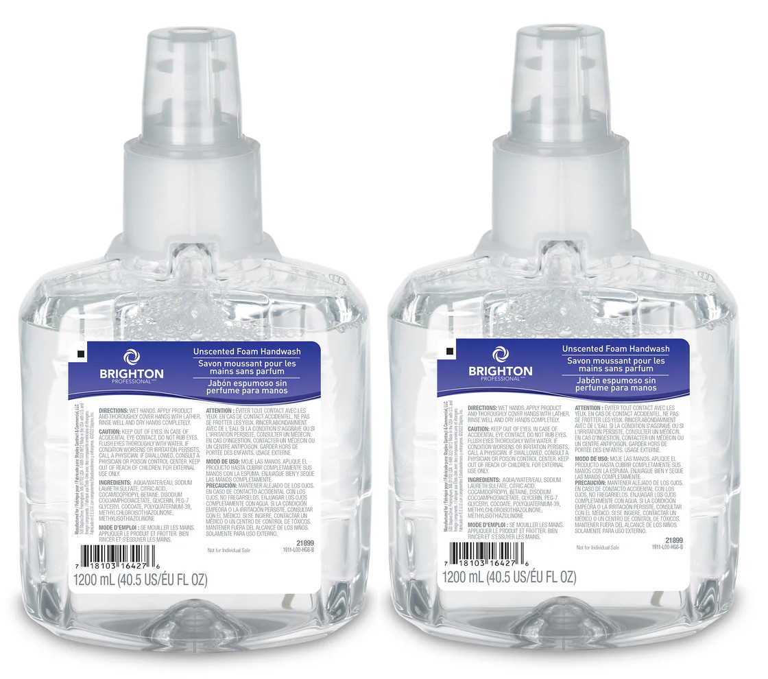 2 Refills Brighton 21899 Unscented Foam Handwash 1200ml for LTX-12 Dispenser