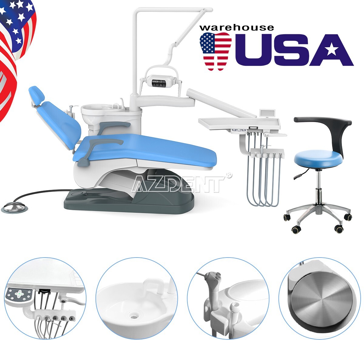 Dental Unit Chair DC Motor Computer Controlled Hard Leather Stool Kit TJ2688-A1