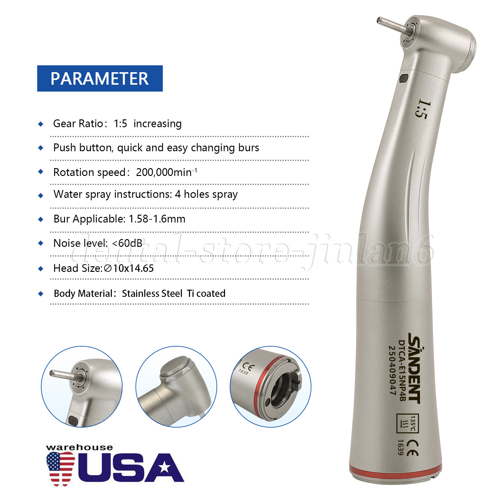 Woodpecker Style 1:5 High Speed Handpiece for MT2 MT3 Dental Electric Motor