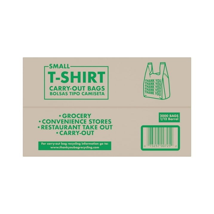 2 PACKS- Small T-Shirt Carry-Out Bags, 7″ x 5″ x 15″ (2000 ct.)