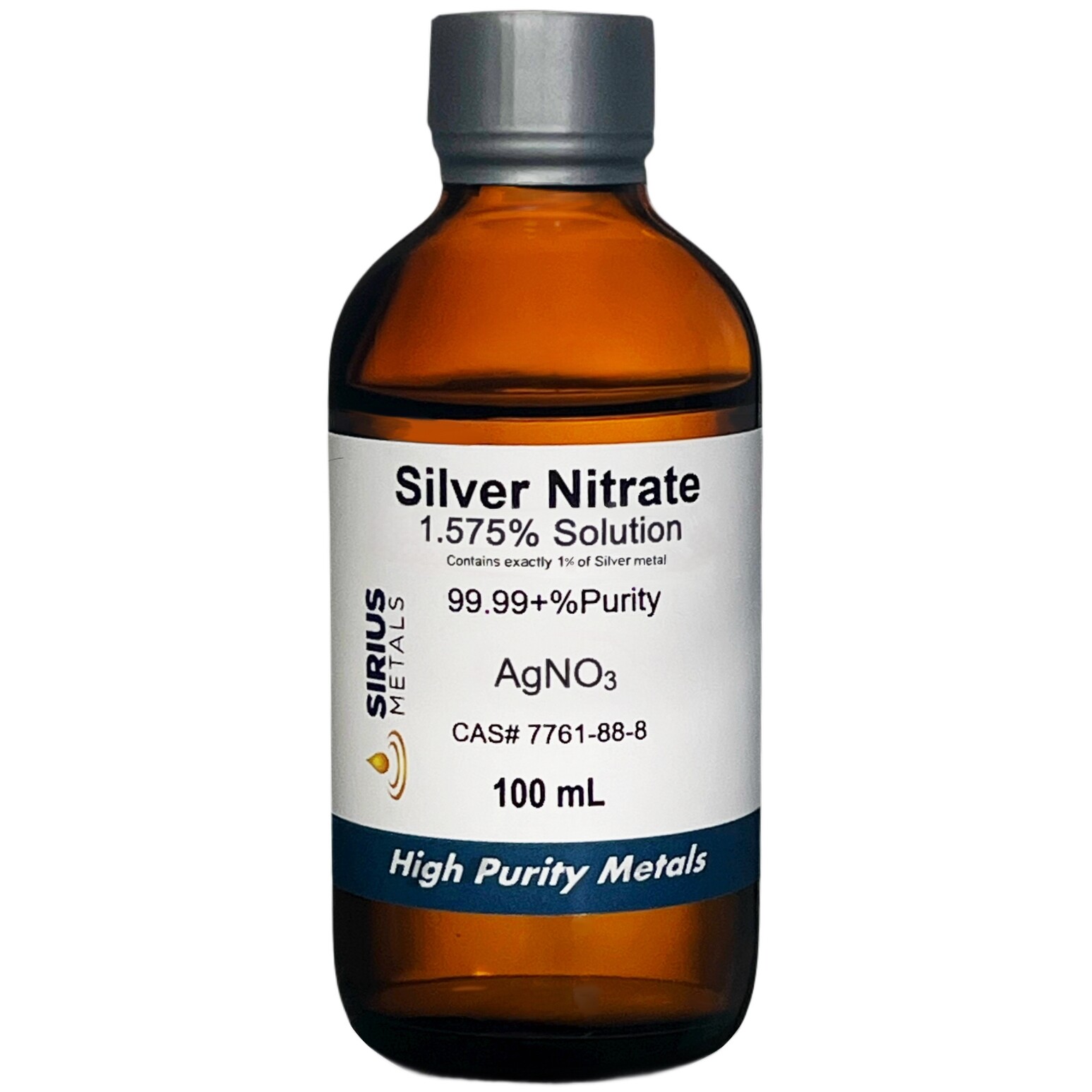 Silver Nitrate Solution (CAS# 7761-88-8) – 1.575% as AgNO3, 1.0% as Ag – 100 mL