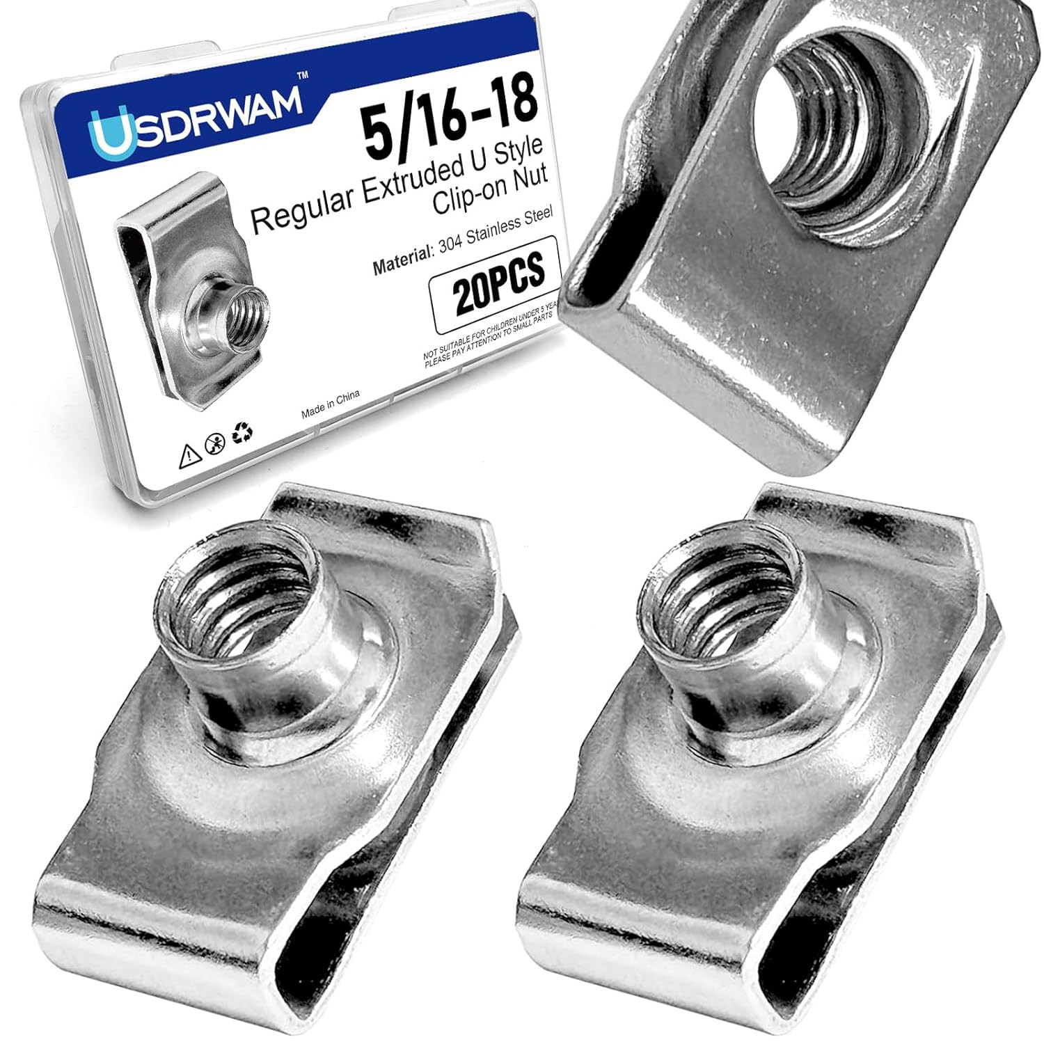 20 Pack 5/16-18 Extruded U-Nuts 304 Stainless Steel U Clip Car Clips Fasteners