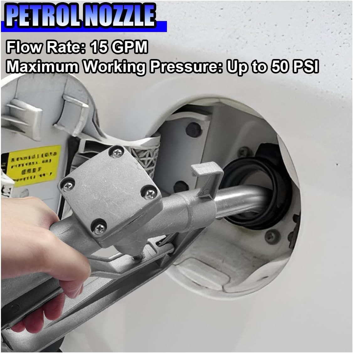 1″ FNPT Fuel Nozzle, 15/16″ Curved Spout Manual Fuel Nozzle with Hook and Swivel