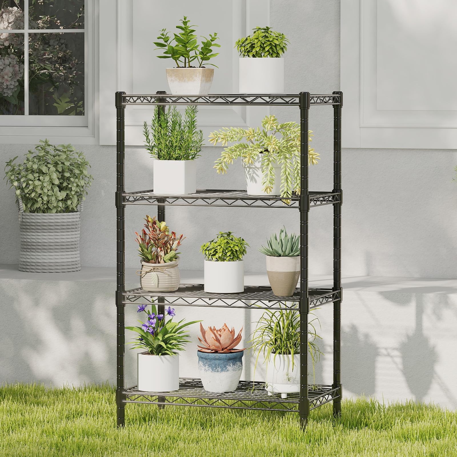 DUMOS 4-Tier Metal Wire Storage Shelves, 4 Tier-23.3″W×13.4″D×47″H, Black