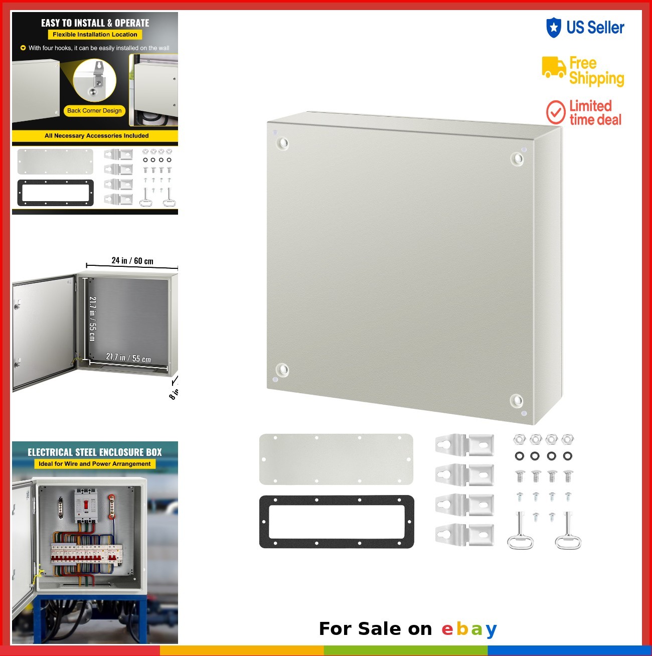 NEMA 4X Electrical Enclosure 24x24x8 Inch IP66 Waterproof Steel Junction Box
