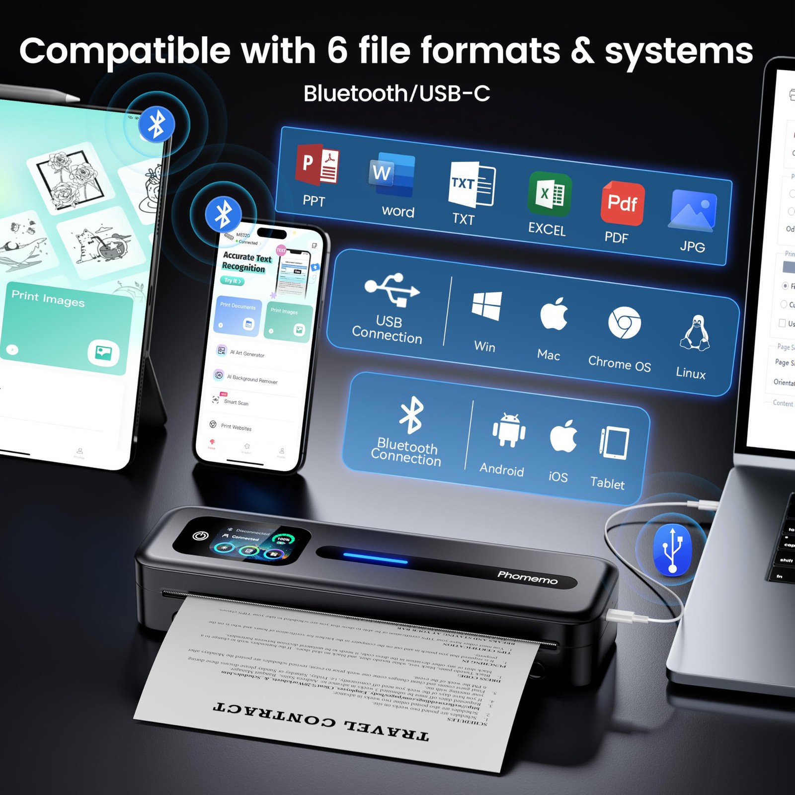 Phomemo Upgraded Portable Printer Touchscreen M832D Bluetooth Wireless Thermal