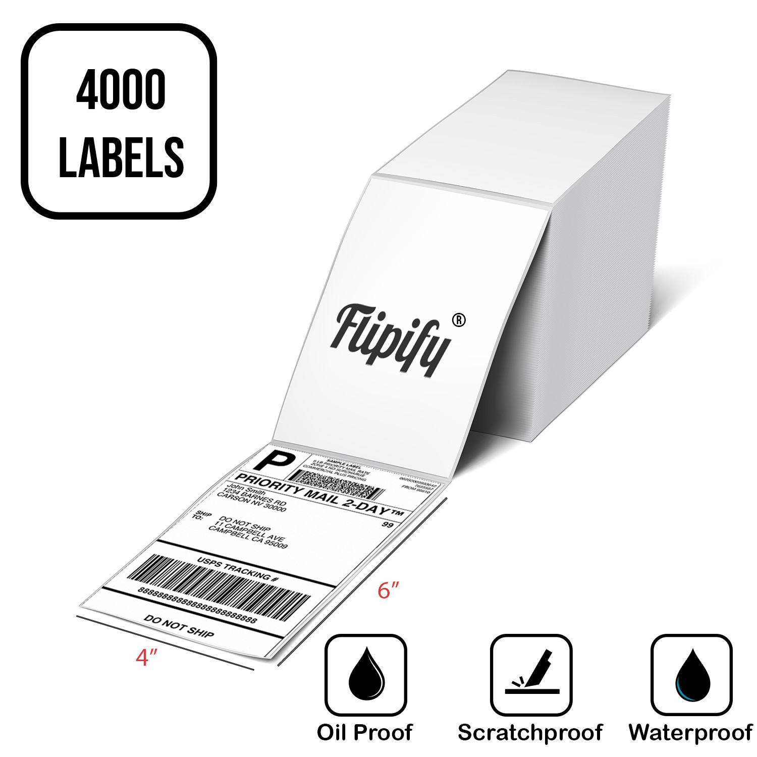 4000 Fanfold 4×6 Direct Thermal Labels Shipping / Barcode Labels Zebra UPS