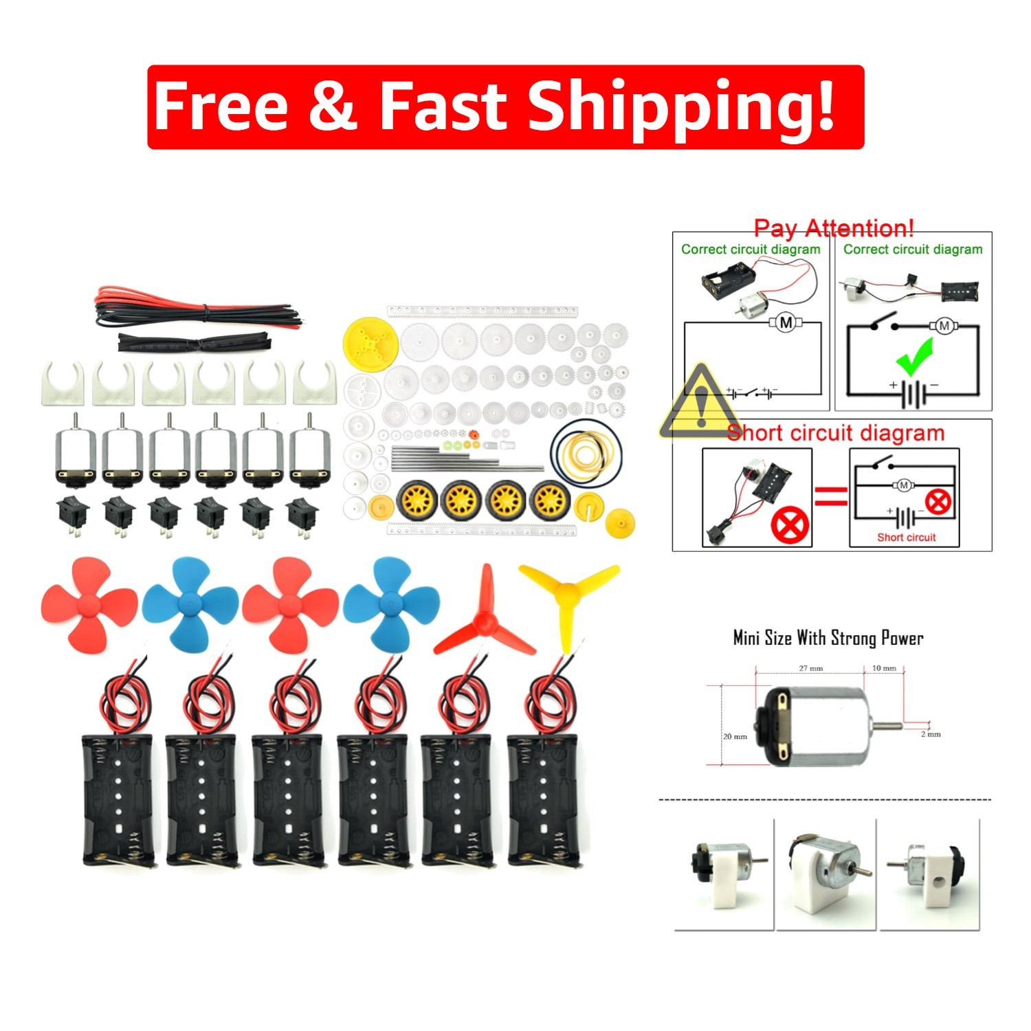Complete 6 Set Mini Electric Motors Kit: 24000 RPM, 84 Gears, for STEM Learning