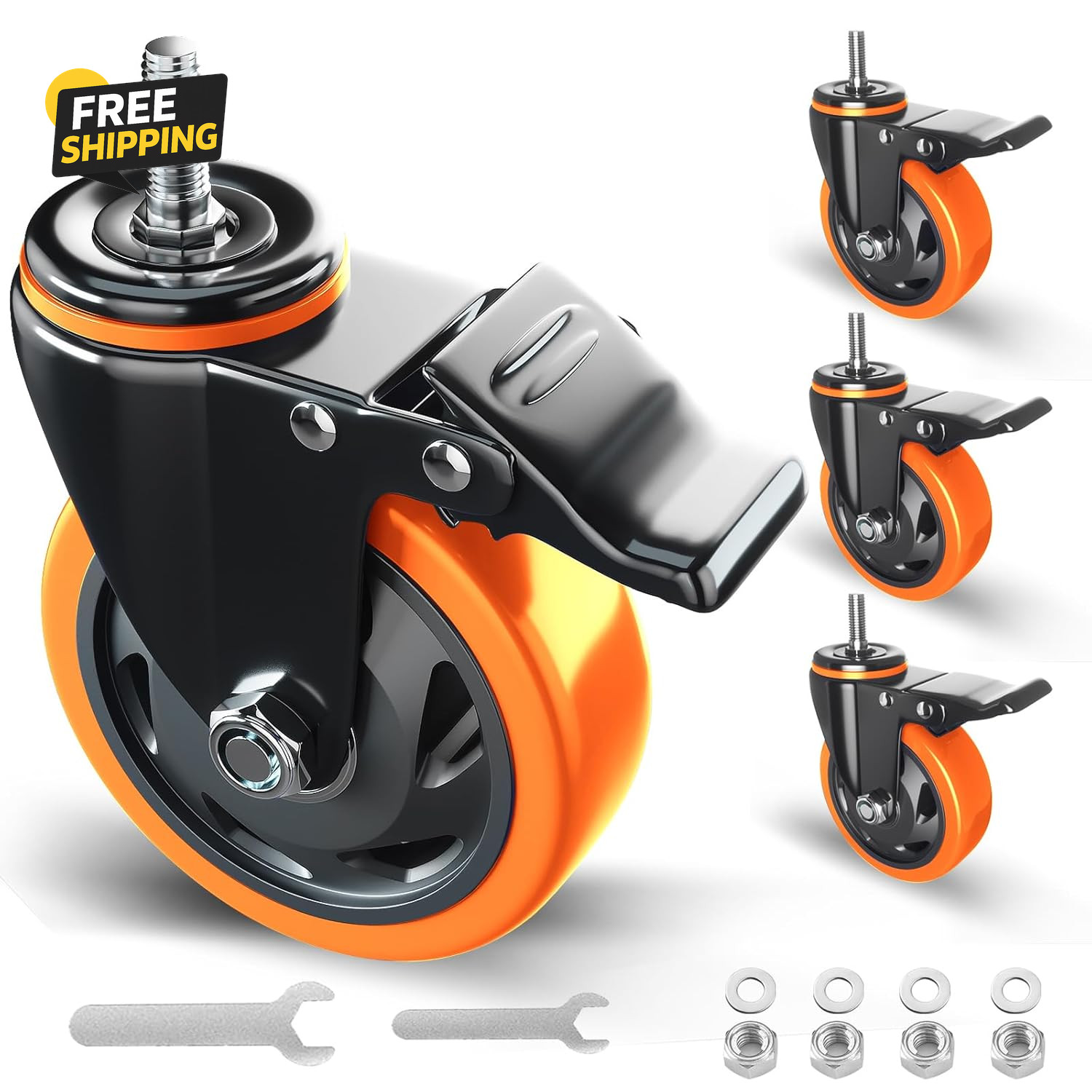 Stem Caster Wheels 4 Inch Heavy Duty Threaded Stem Mount Casters Set of 4