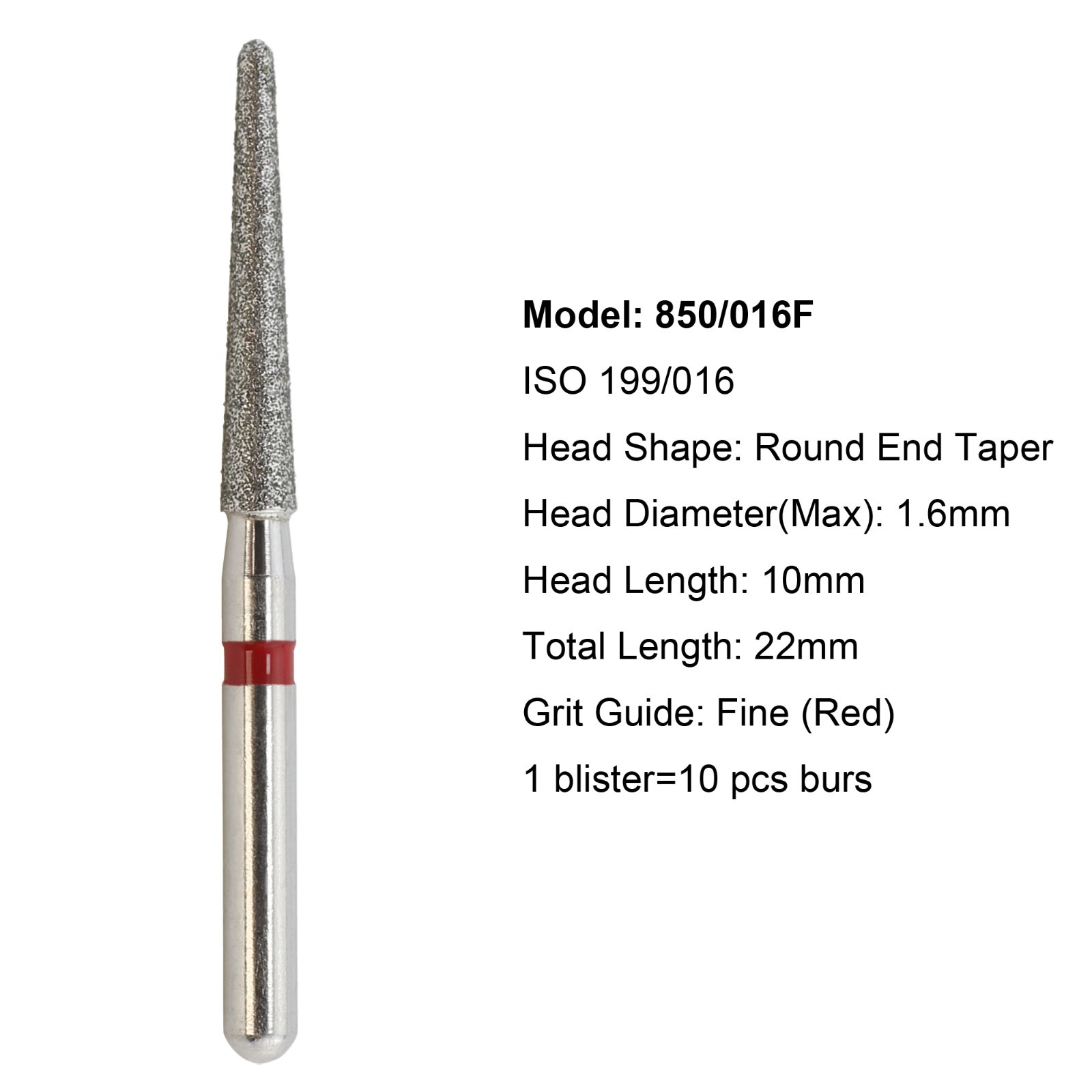 Dental Diamond Bur 850/016F FG Round End Taper Fine Grit Burs High Speed Burr