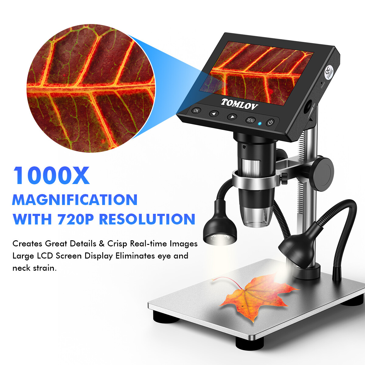 TOMLOV 4.3″ LCD Digital Microscope Soldering 1000X Adult Jewelry Coin Microscope