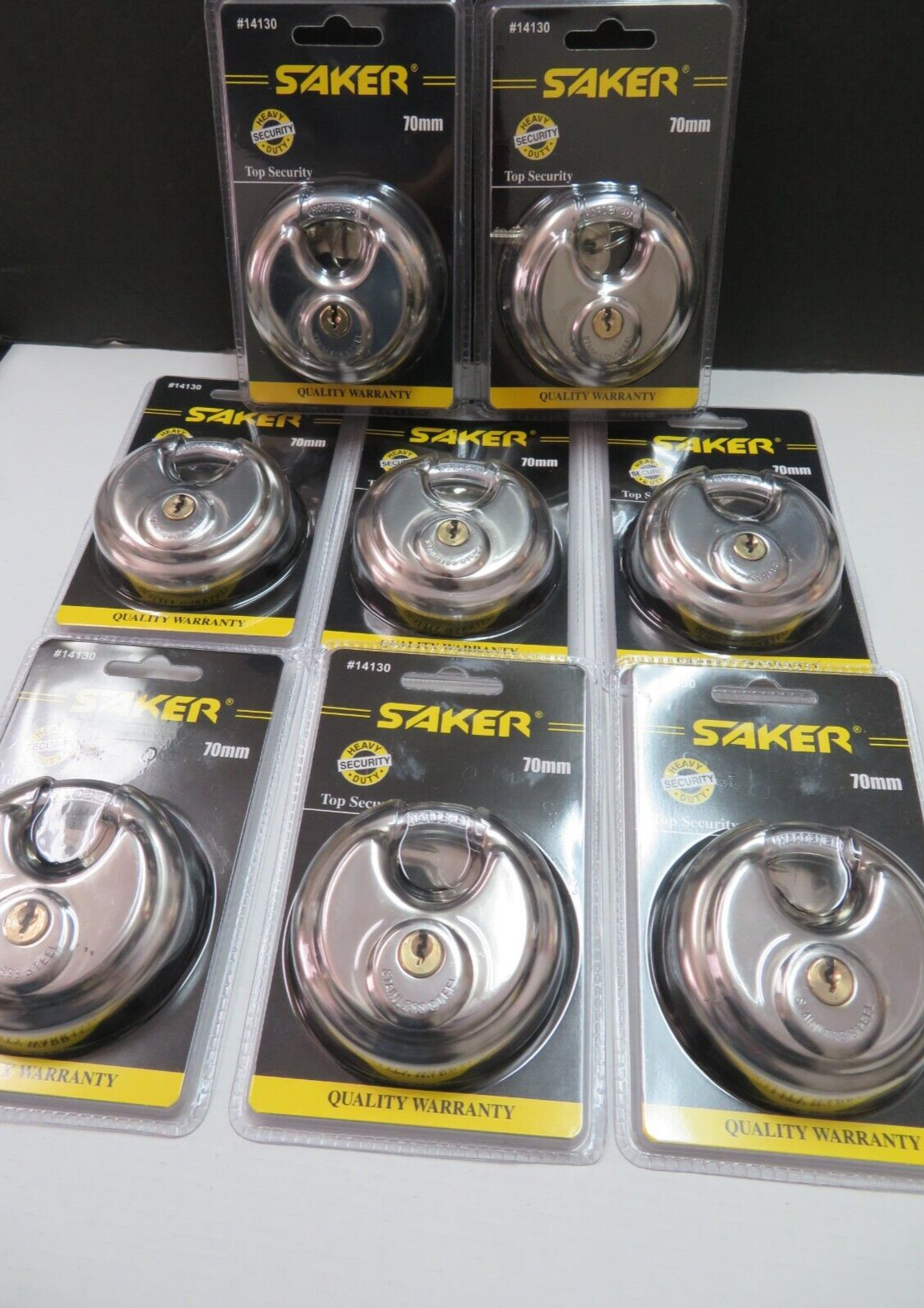 Lot 8 Saker 70mm Disc Pad Lock Locks / Keyed Same