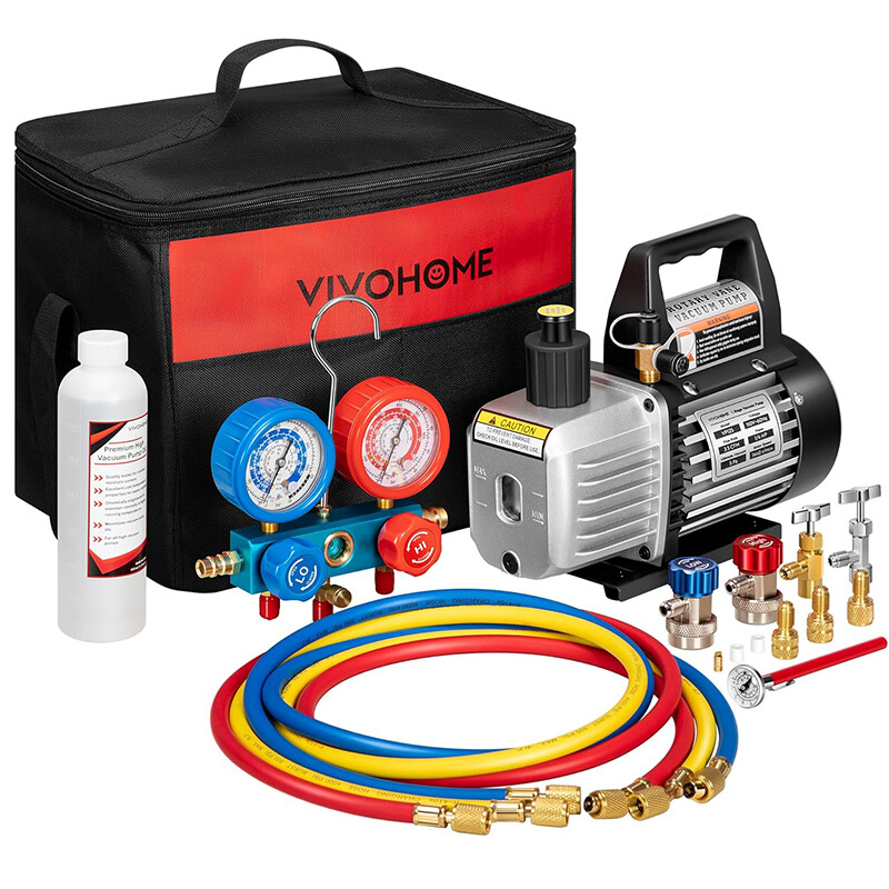 Air Vacuum Pump HVAC AC Air Tool 3,5CFM 1/4hp + Manifold Gauge Set with Case