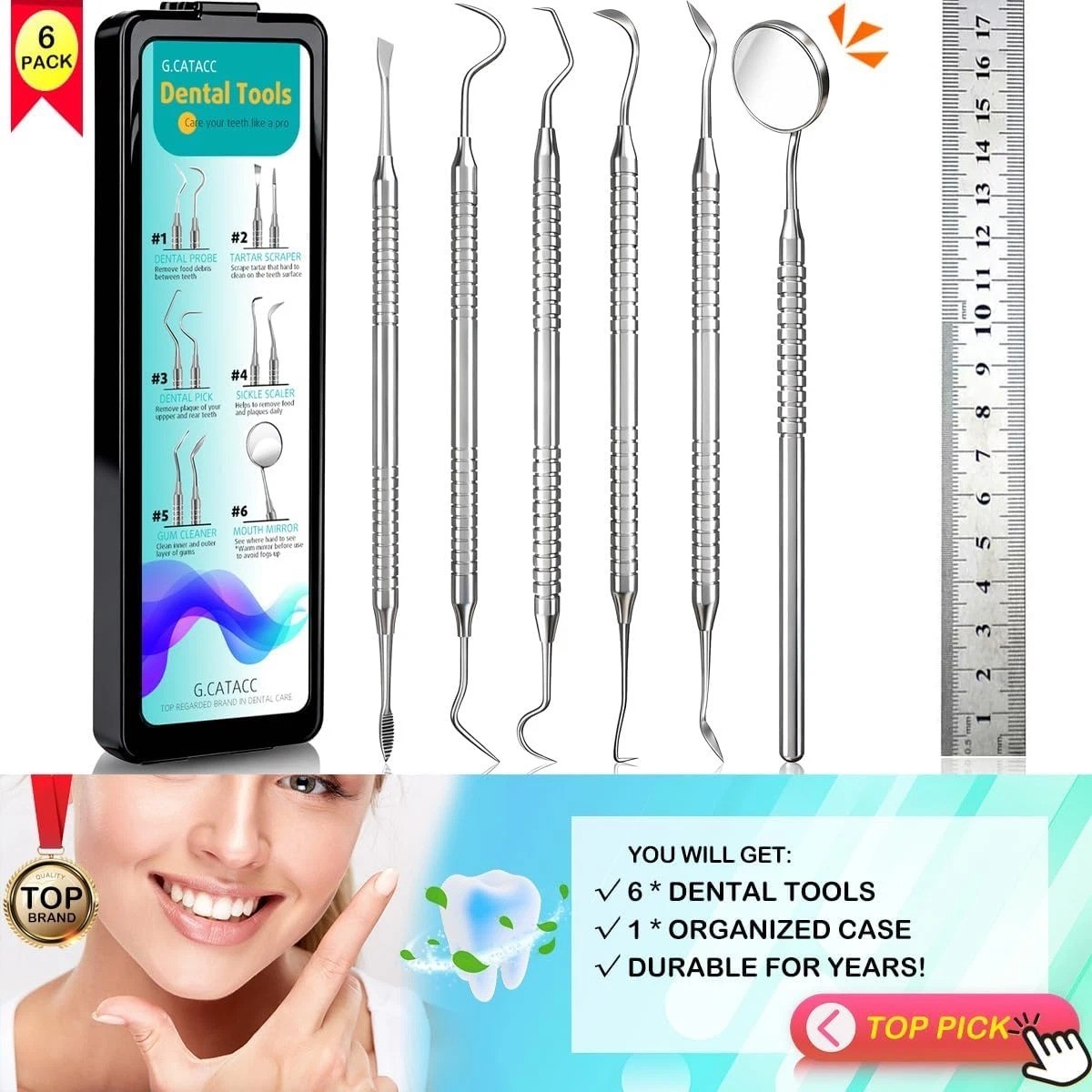 Dental Tools, Dental Pick for Teeth Cleaning, Stainless Steel Hygiene Kit