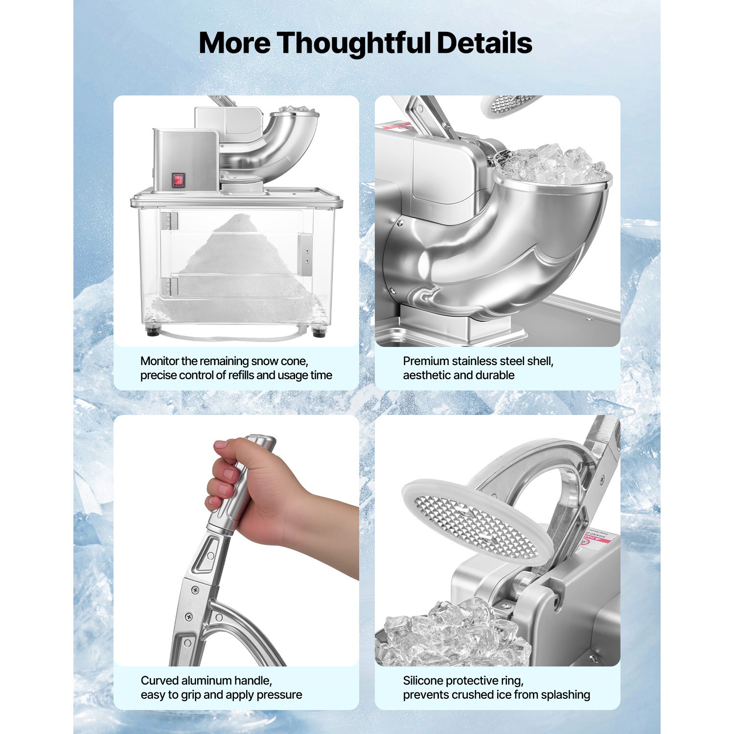 Uimoso Electric Ice Crusher Machine 661LB/H for Shaved Ice and Snow Cones Silver