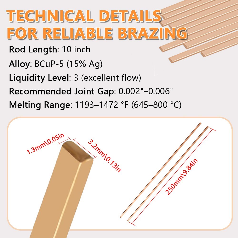 20 Sticks Brazing Rods Bcup-5 15% Silver Solder Phos Copper Brazing Welding Rods