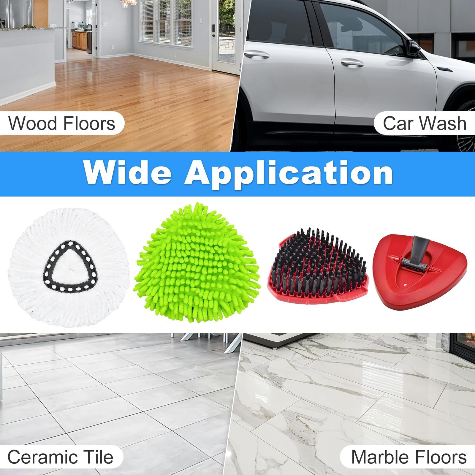 Hezane 4PCS Mop Heads Replacements for OCedar, 1PCS Scrub Brush 2white+2green