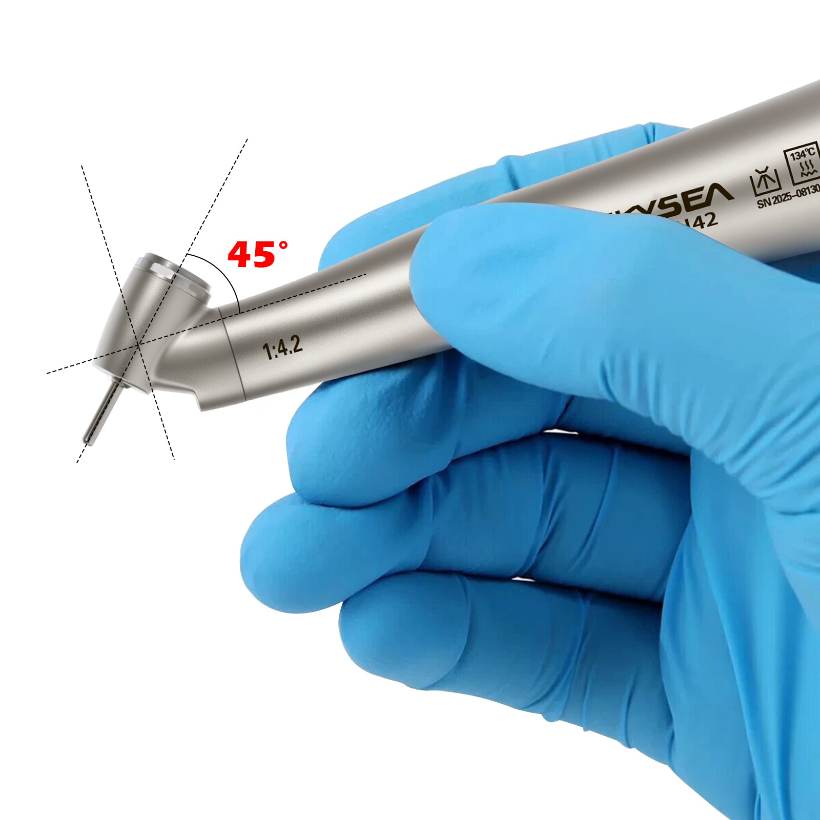 Dental 1:4.2 Increasing LED Contra Angle Surgical 45° Fiber Optic Handpiece
