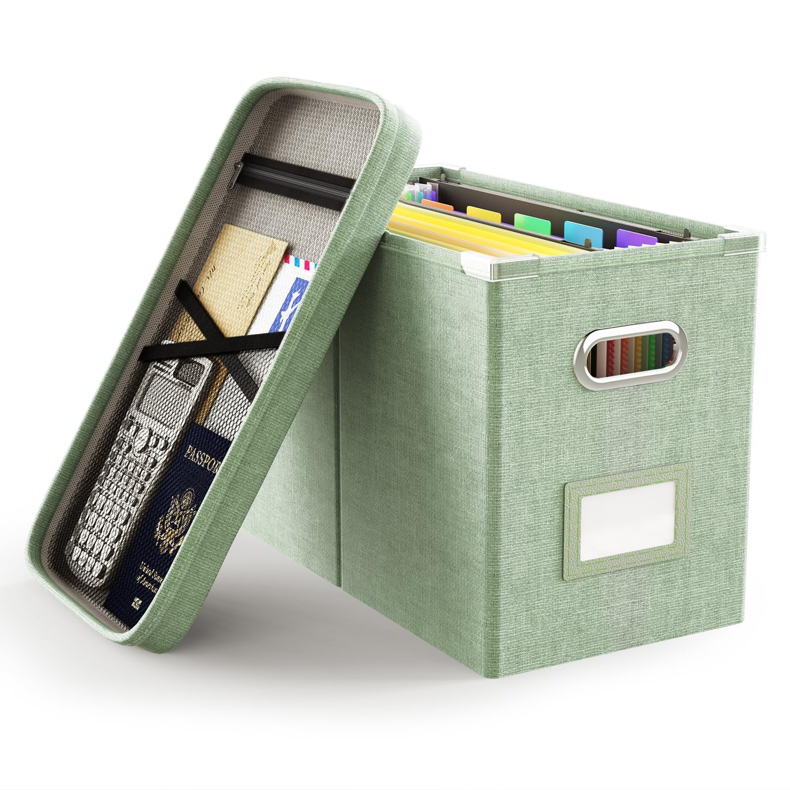 1 PCS Green File Organizer Box Lid Hanging Mesh Pocket Portable Storage