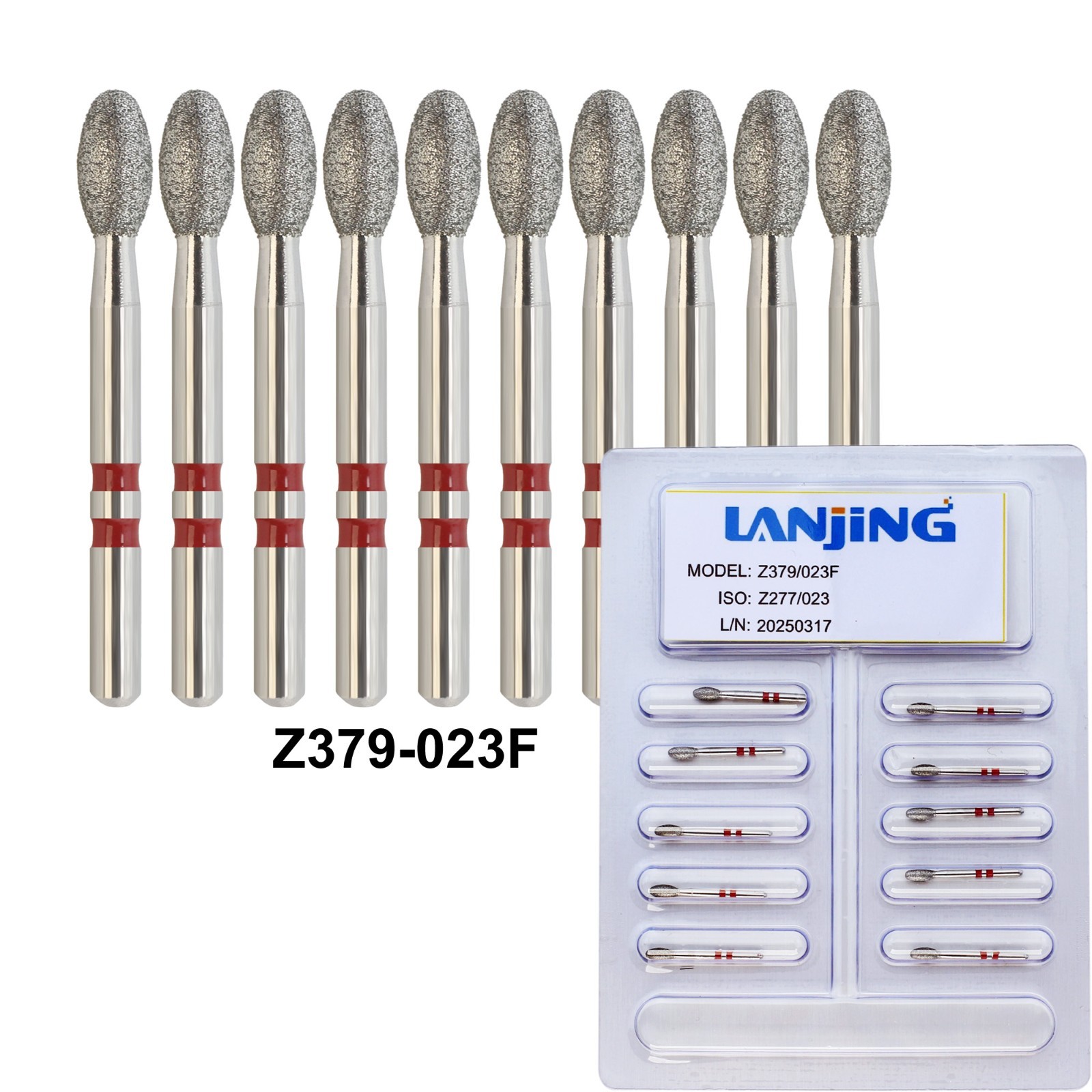 Zirconia Diamond bur Egg Football Z379/023F Fine Grit Friction Grip High Speed