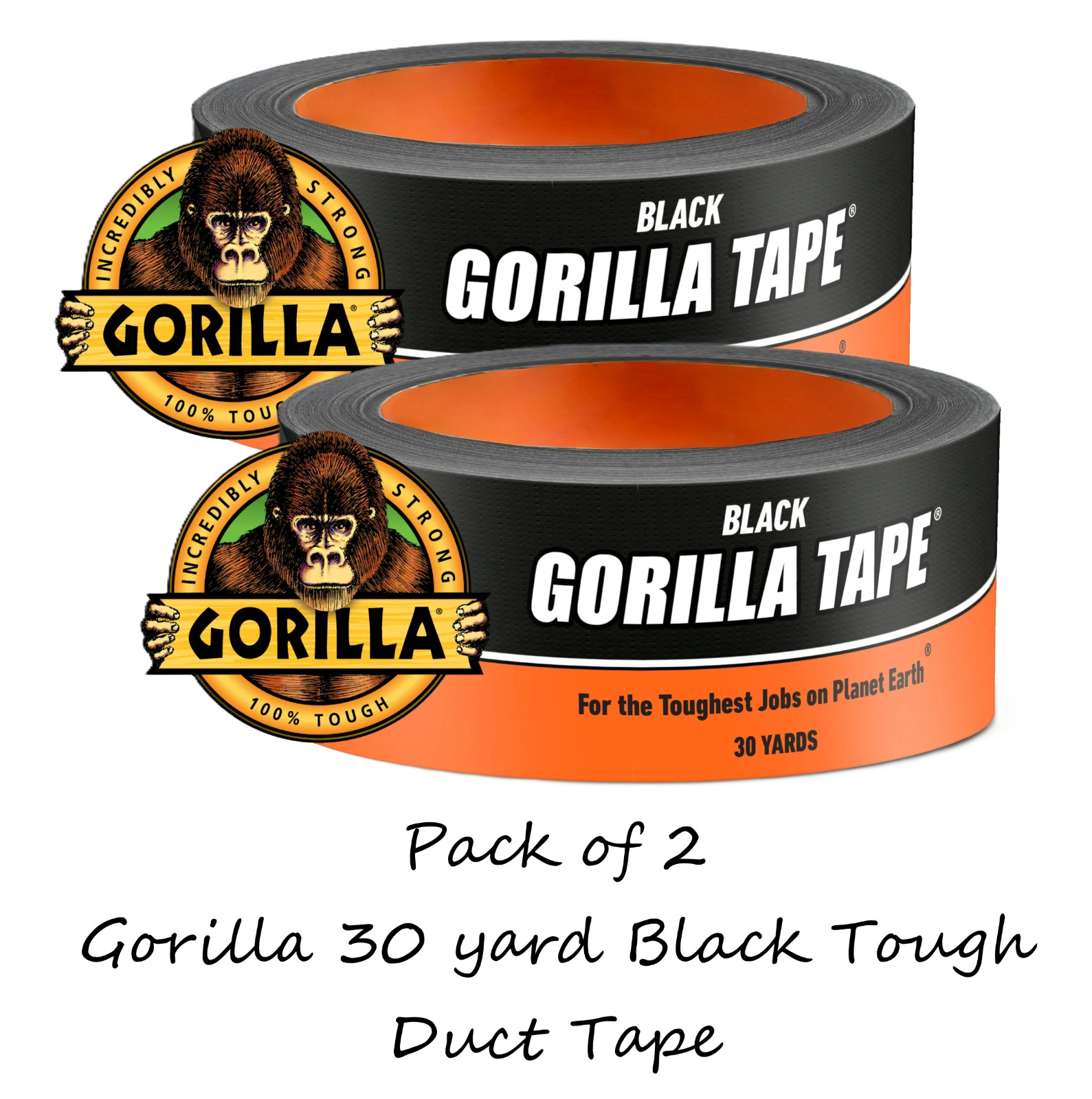 Gorilla 1.88 x 30 yard Black Tough Duct Tape Single Roll (2 Pack)