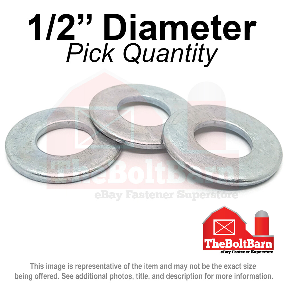 1/2″ SAE Flat Washers Low Carbon Steel Zinc Plated (Pick Quantity)