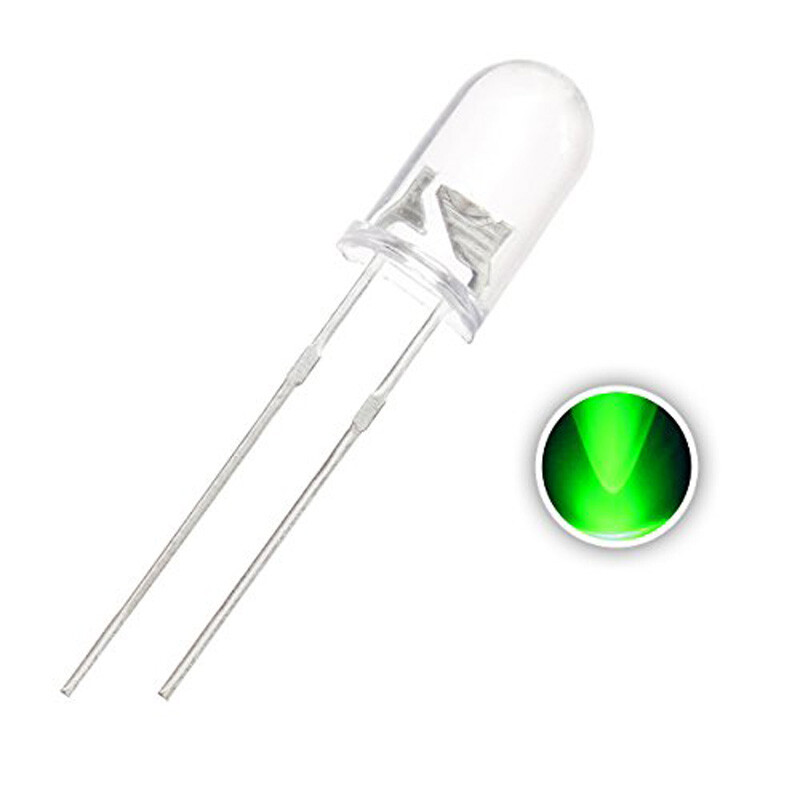 Clear Green LED 5mm T1-3/4 520nM Super Bright Transparent – 10x 25x 50x Pkg