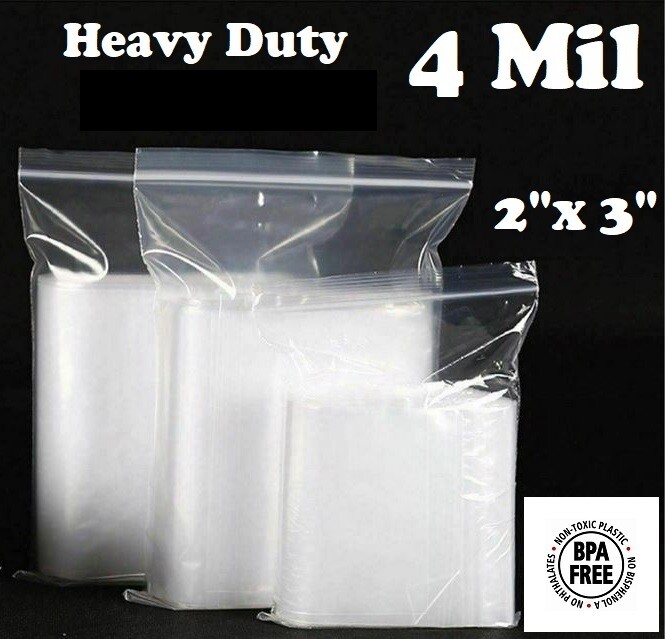 5000 – 2″x 3″ ZIP SEAL TOP LOCK BAGS CLEAR 4 MIL PLASTIC RECLOSABLE MINI BAGGIES