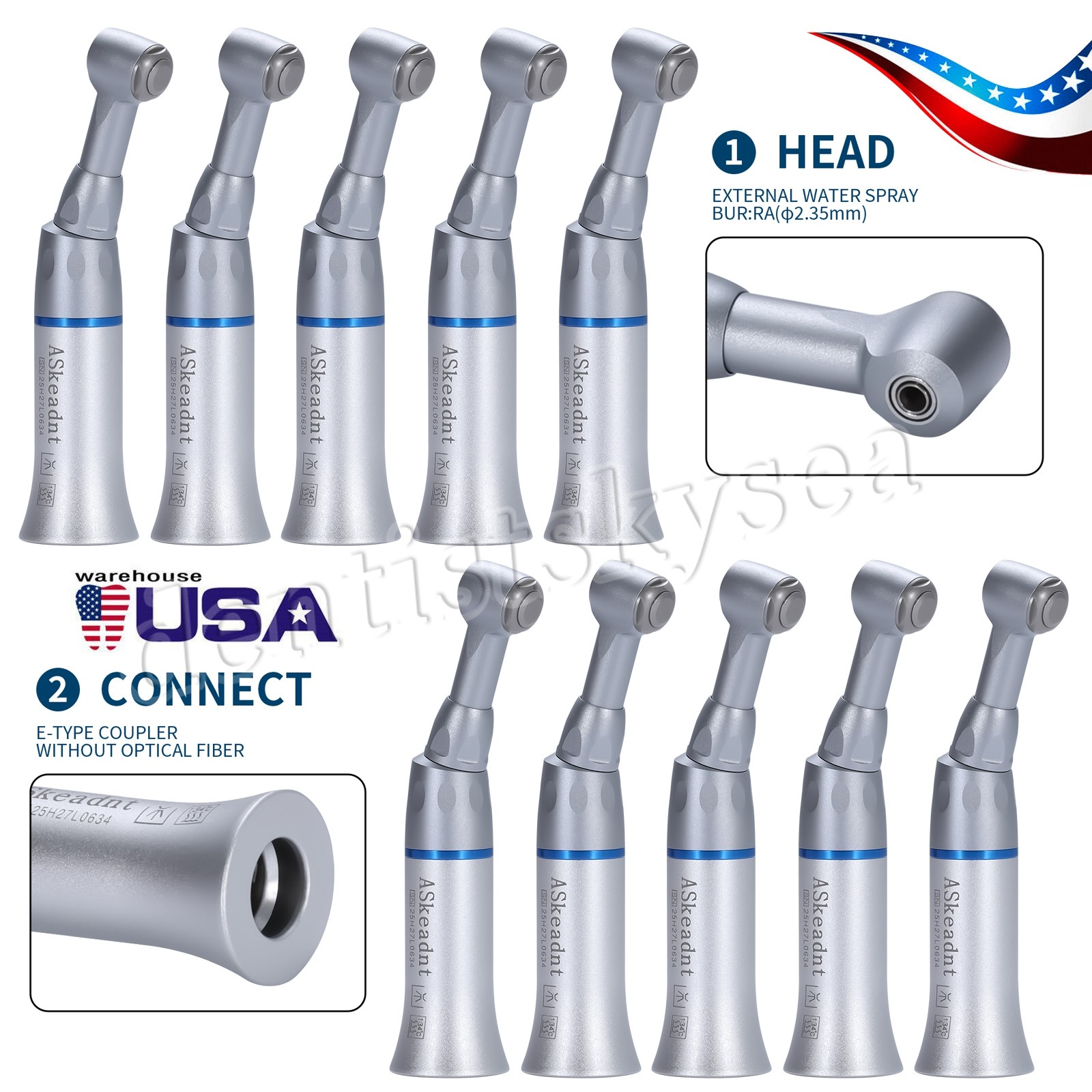 10pcs Dental Slow Low Speed Handpiece Contra Angle Push Button NSK Style YAD