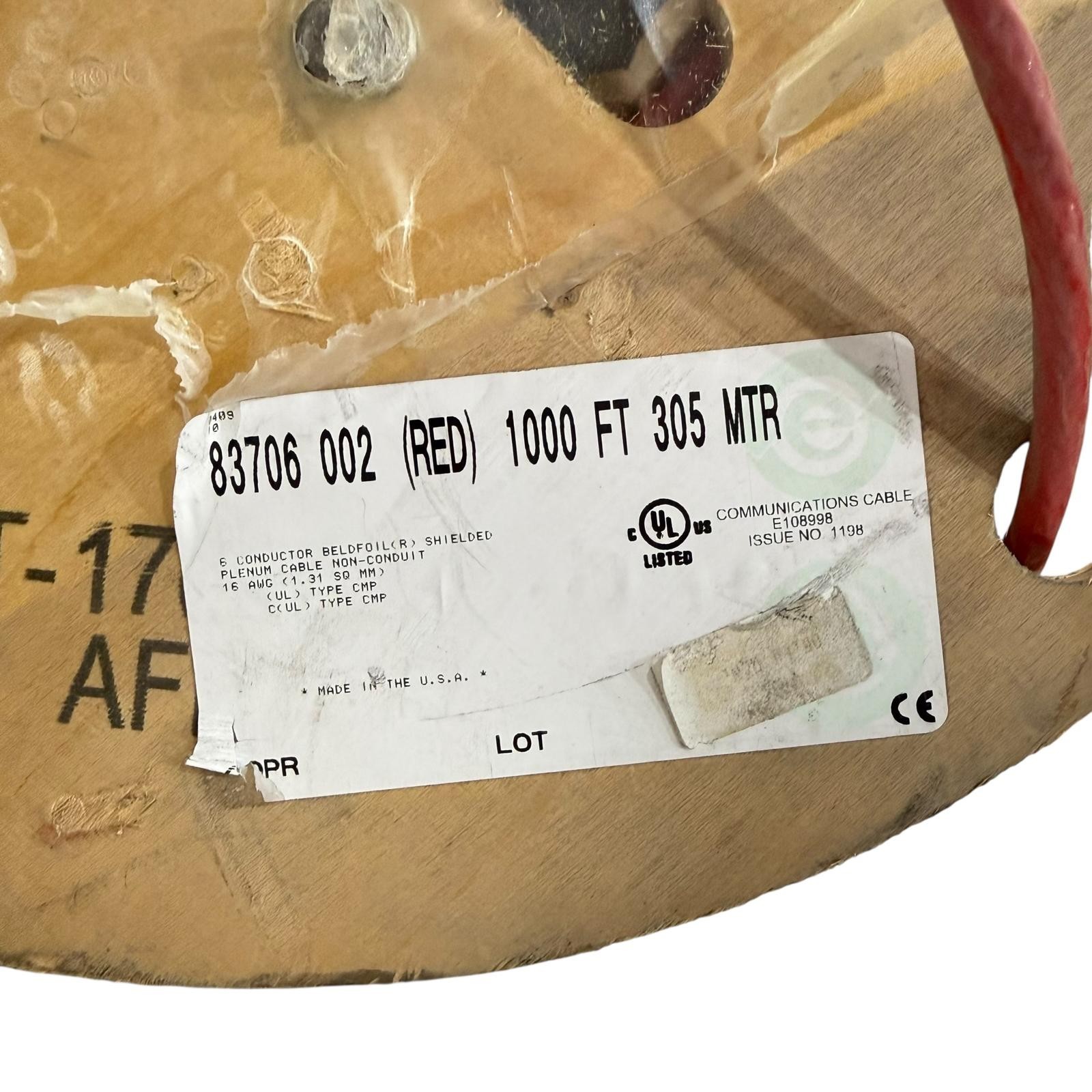 900 FT Belden 83706 002 Cable 16/6 Shielded Wire FEP Plenum High Temp