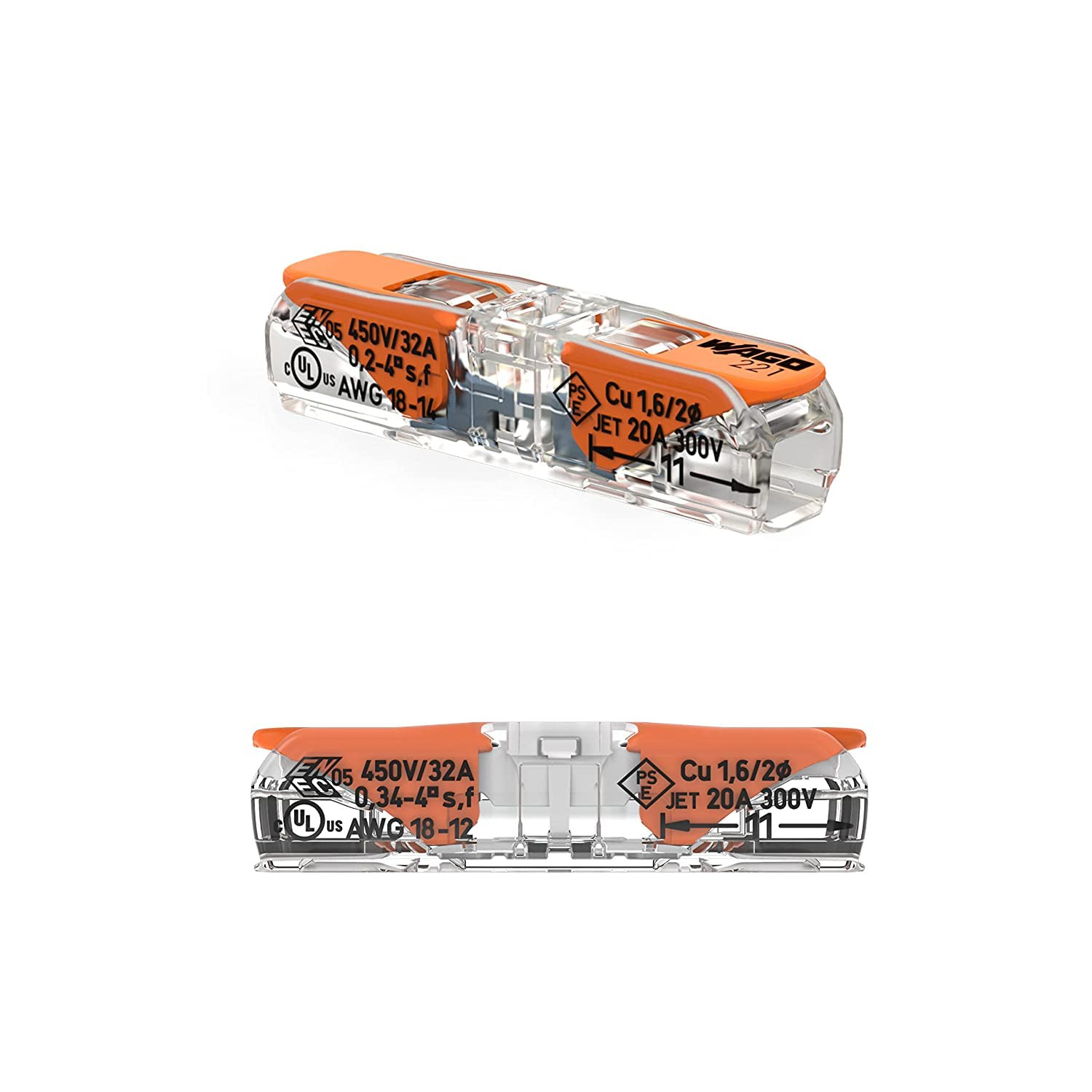 Lever-Nuts Inline Splicing Connector for Solid and Stranded Conductors, 2-Con…