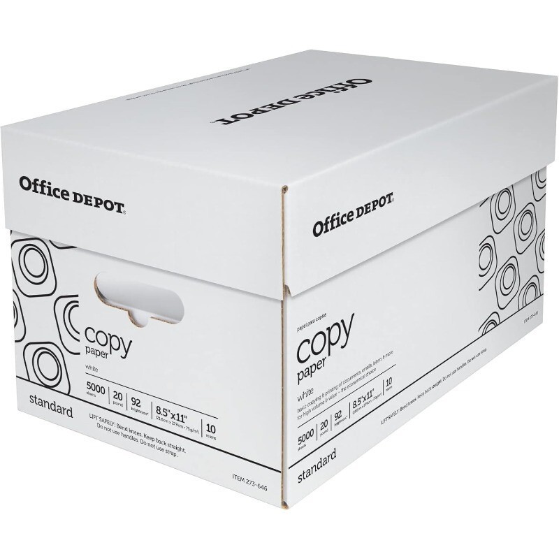 White Copy Paper 8 1/2in. x 11in., 20 Lb, 500 Sheets Per Ream, Case Of 10 Reams