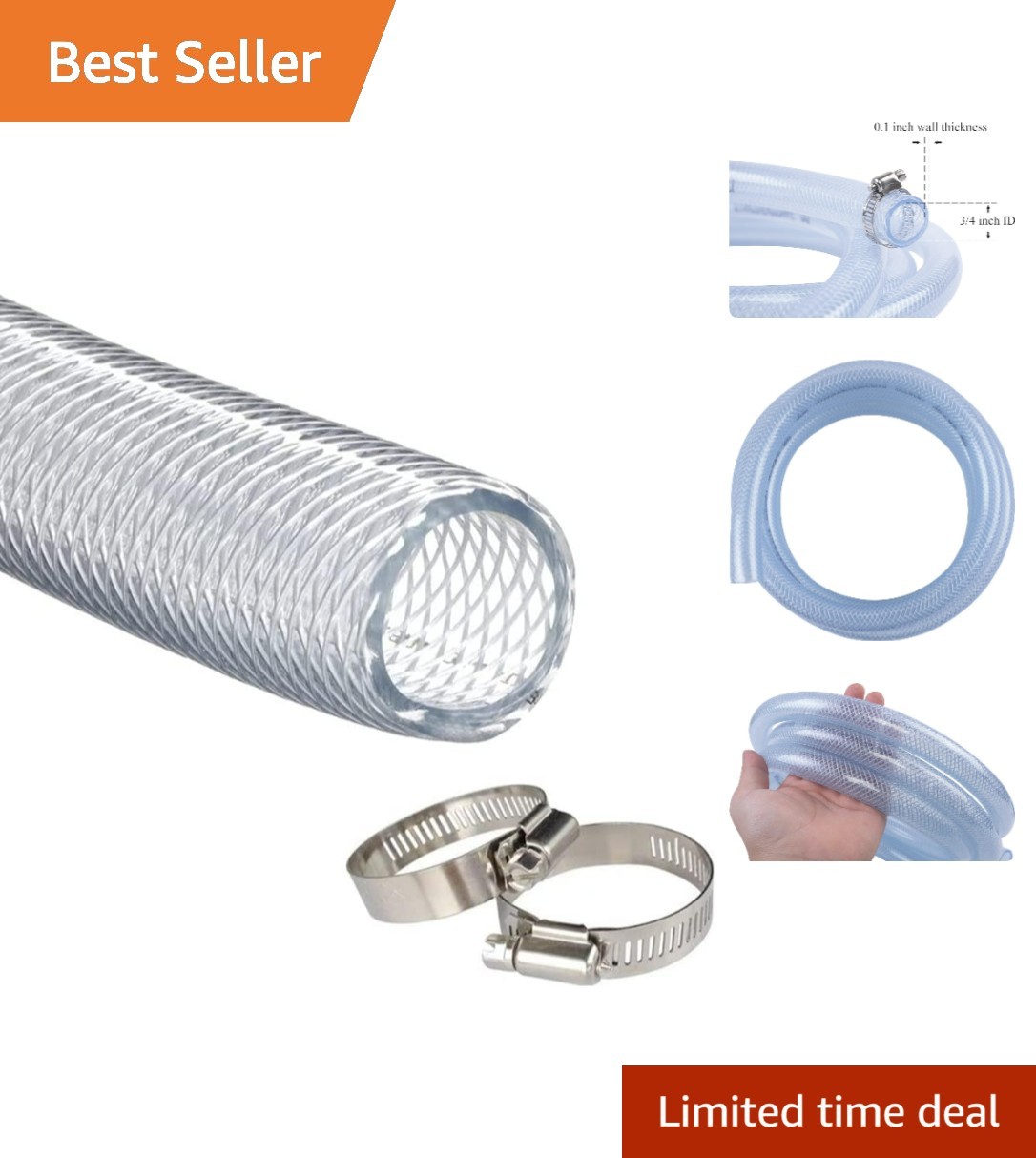 Flexible Braided Clear PVC Hose 3/4″ ID, 10ft – Ideal for Food & Water