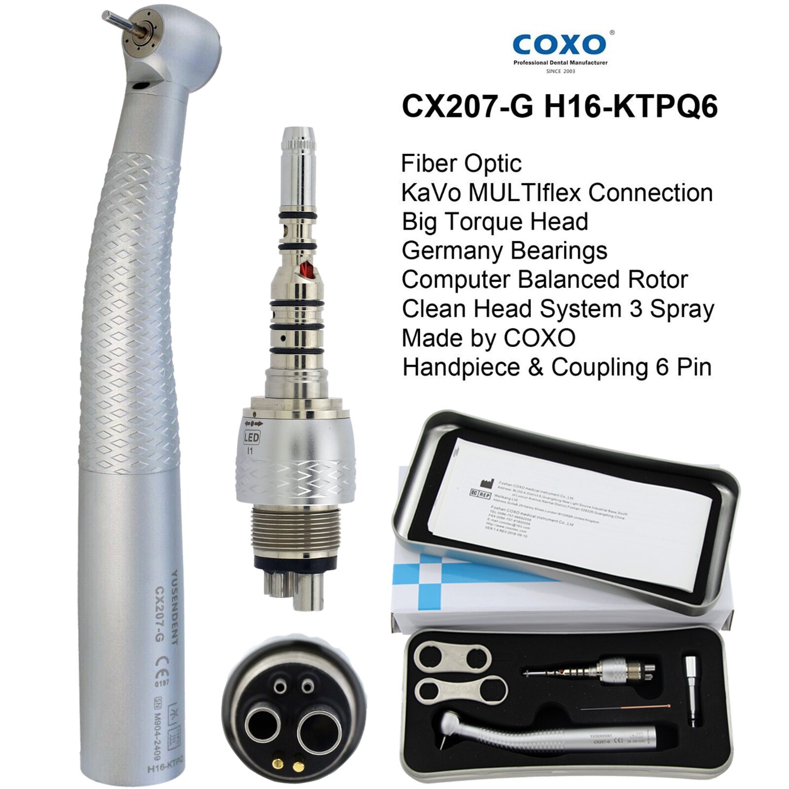 COXO Dental Handpiece Fiber Optic High Speed Turbine KaVo NSK Coupler 4 6 Hole