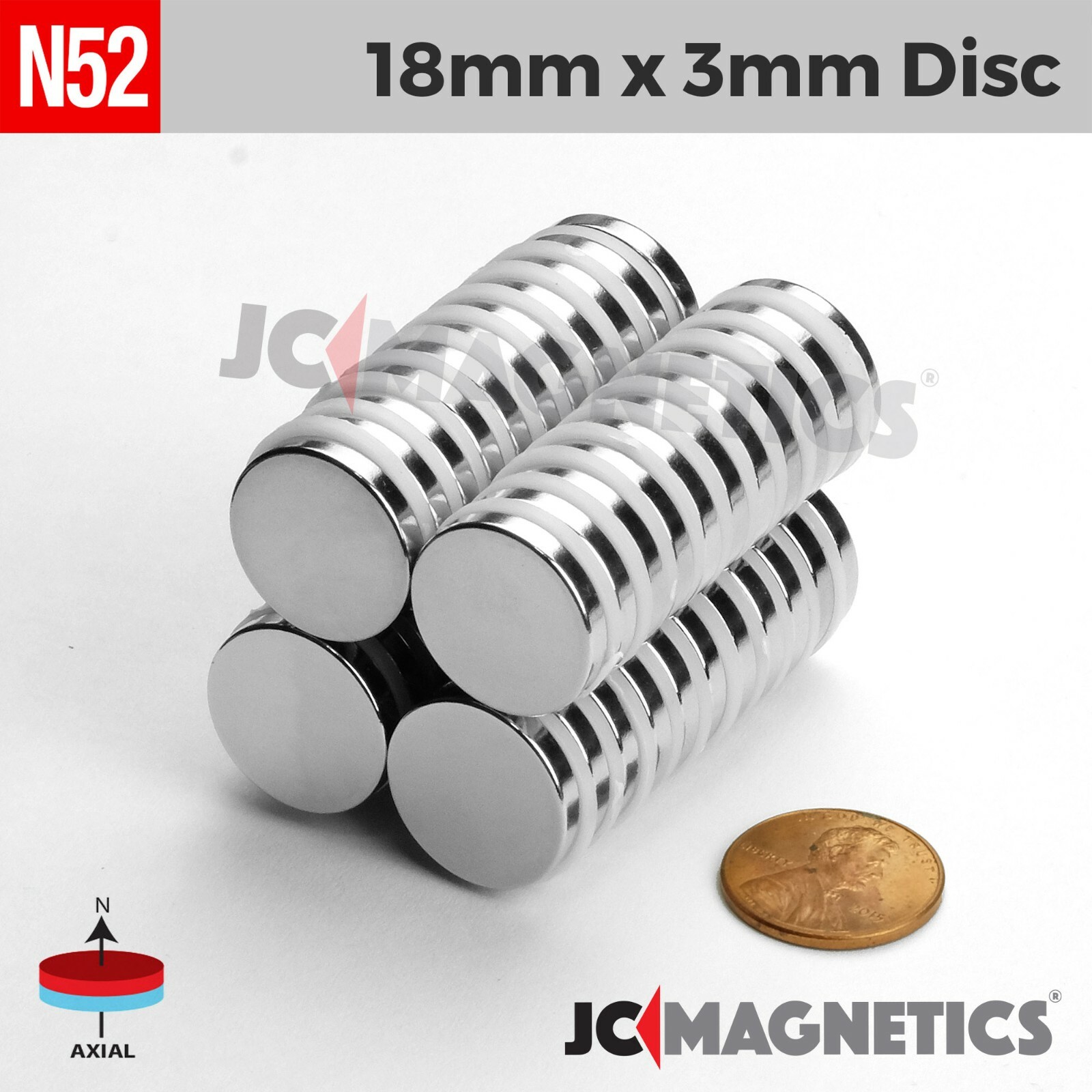 18mm x 3mm 45/64″ x 1/8″ N52 Very Strong Rare Earth Neodymium Magnet Disc 18x3mm