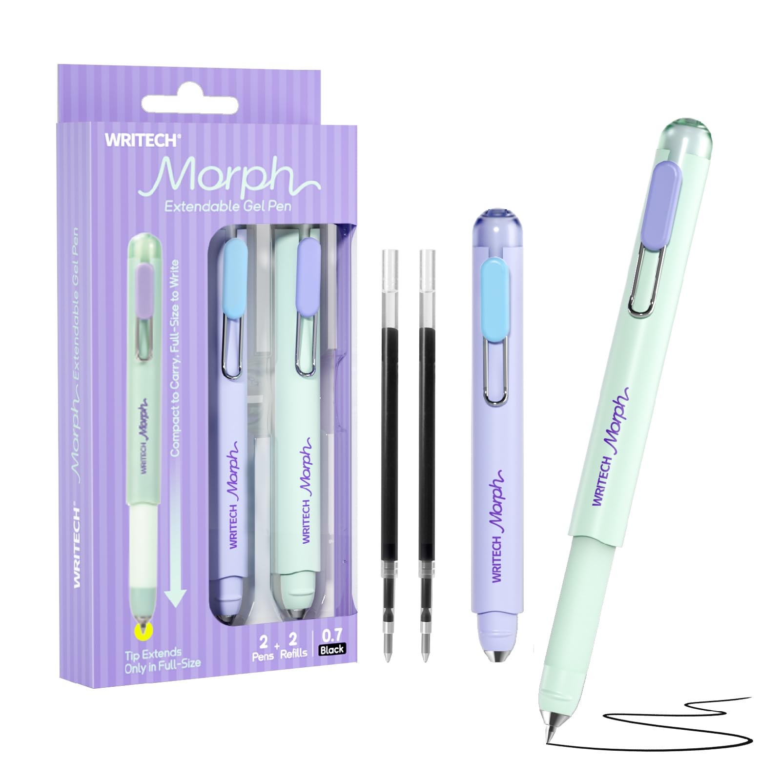 Gel Pens Medium Point: Morph 0.7mm Black Ink Mini to Full Size Soft Grip Port…