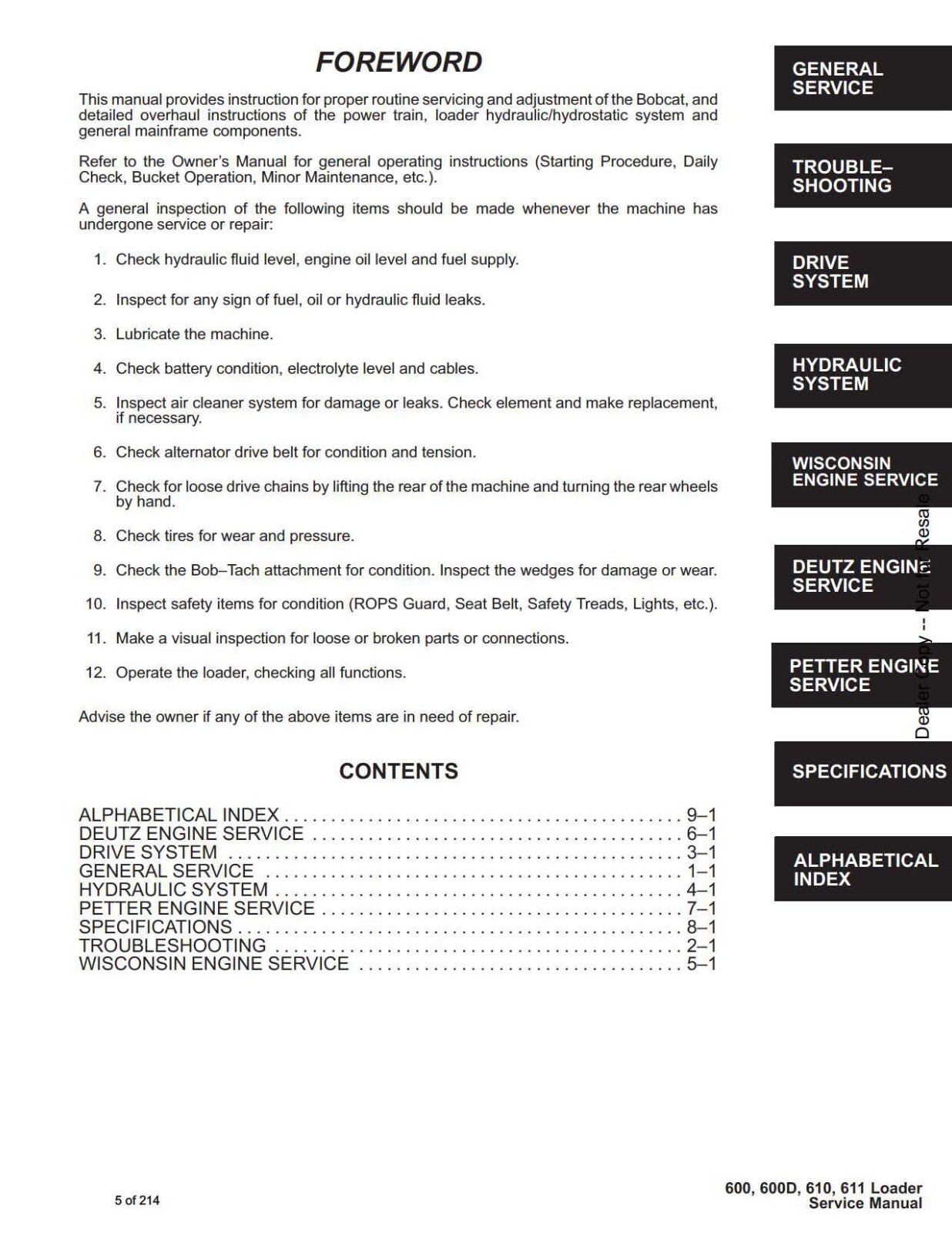 Bobcat 600 600D 610 611 Skid Steer Loader Service Shop Repair Manual 6556276
