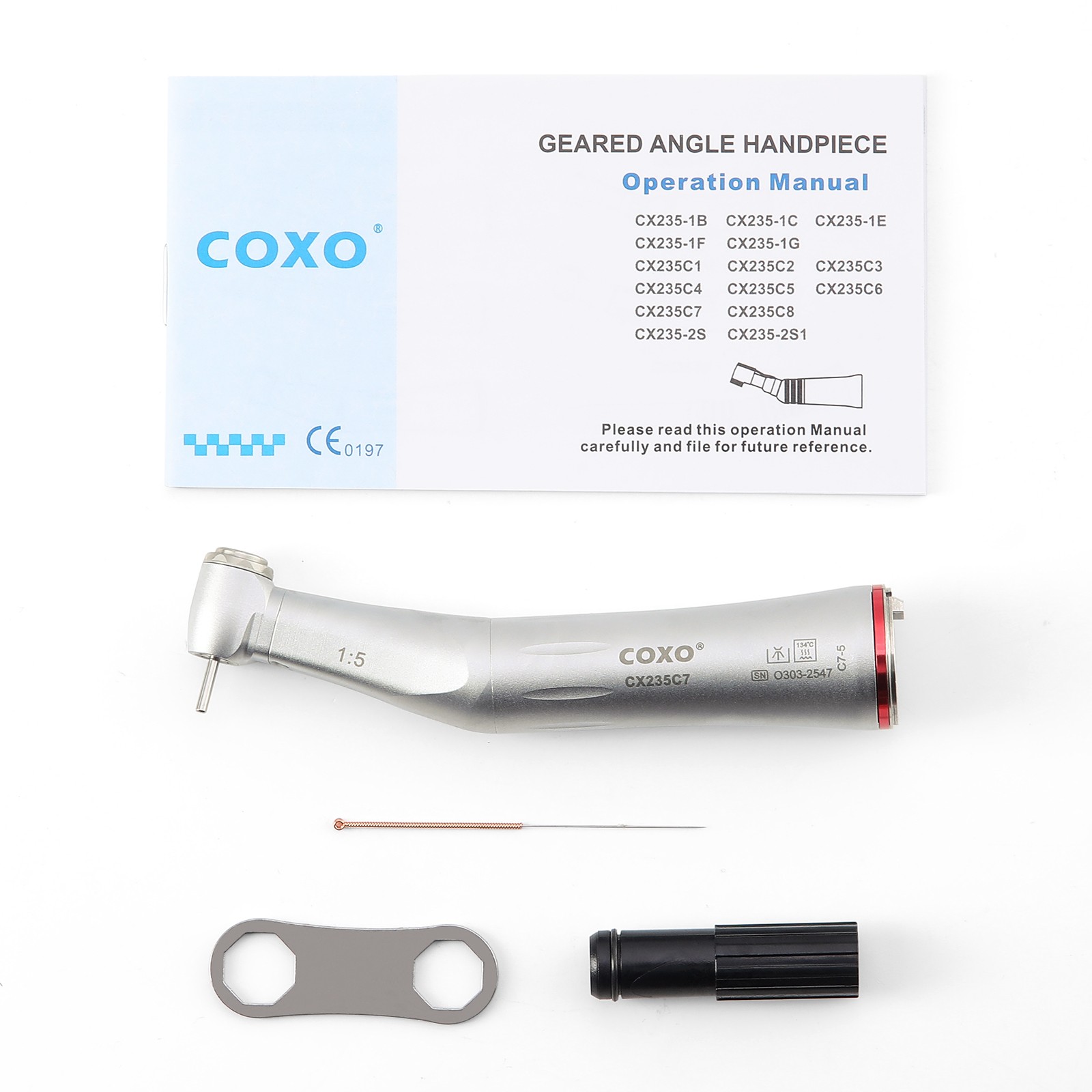 COXO Dental LED Handpiece 1:5 Speed Increasing Optic Fiber Contra Angle CX235C7