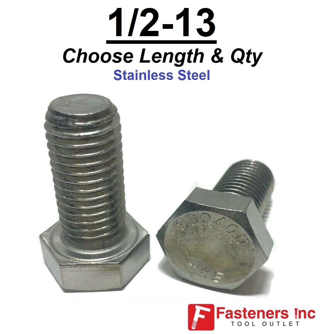 1/2-13 Stainless Steel Hex Cap Screw Bolt (All Sizes & Qty’s) 18-8 / 304 Grade