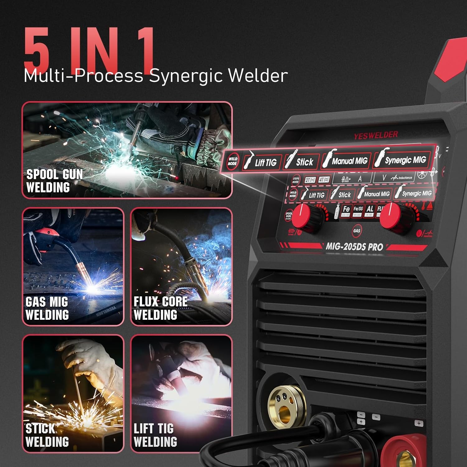 YESWELDER Aluminum MIG Welder Welding Machine 200A 110/220V Dual Voltage 5 in 1