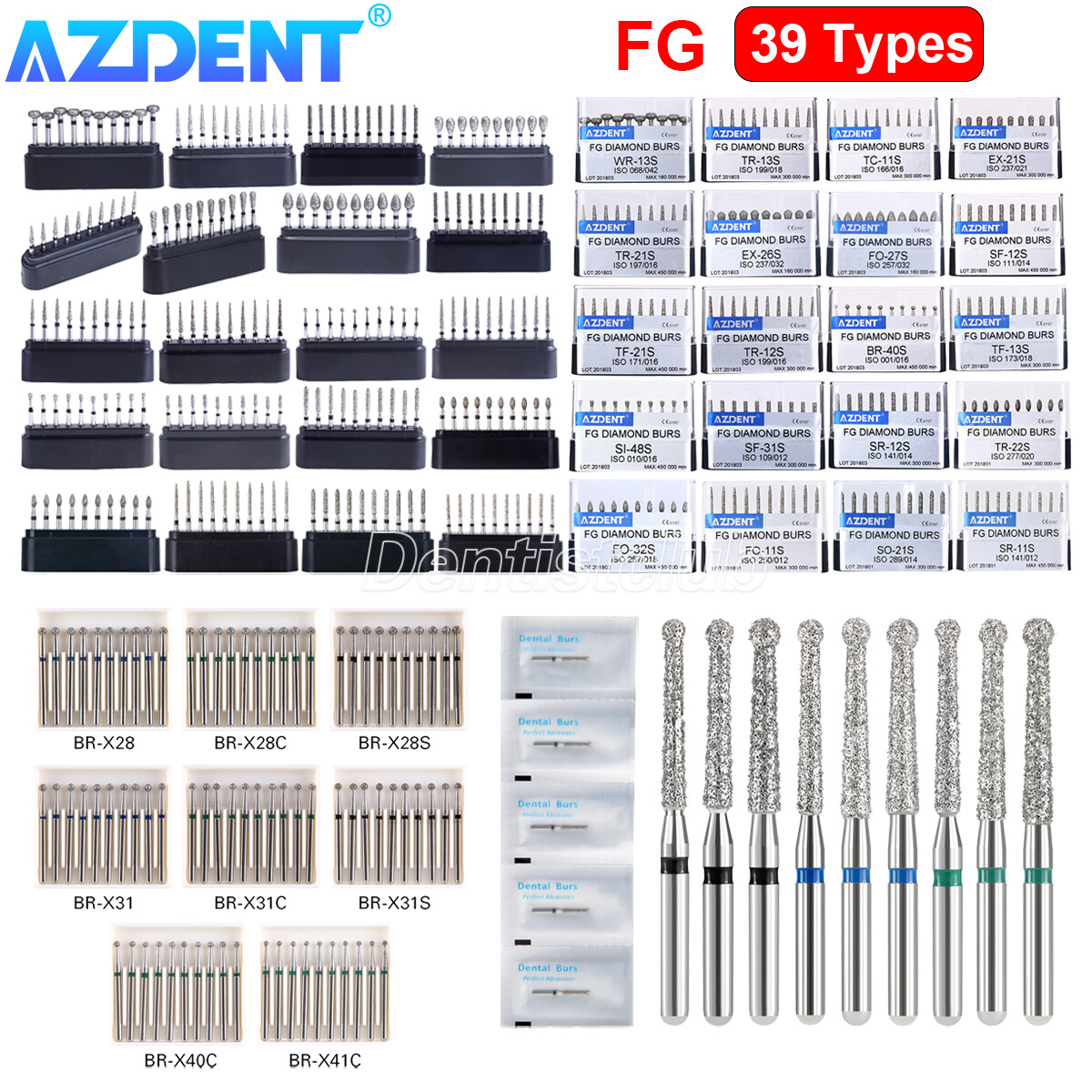 AZDENT Dental Super Coarse Diamond Burs FG Drills for High Speed Handpiece