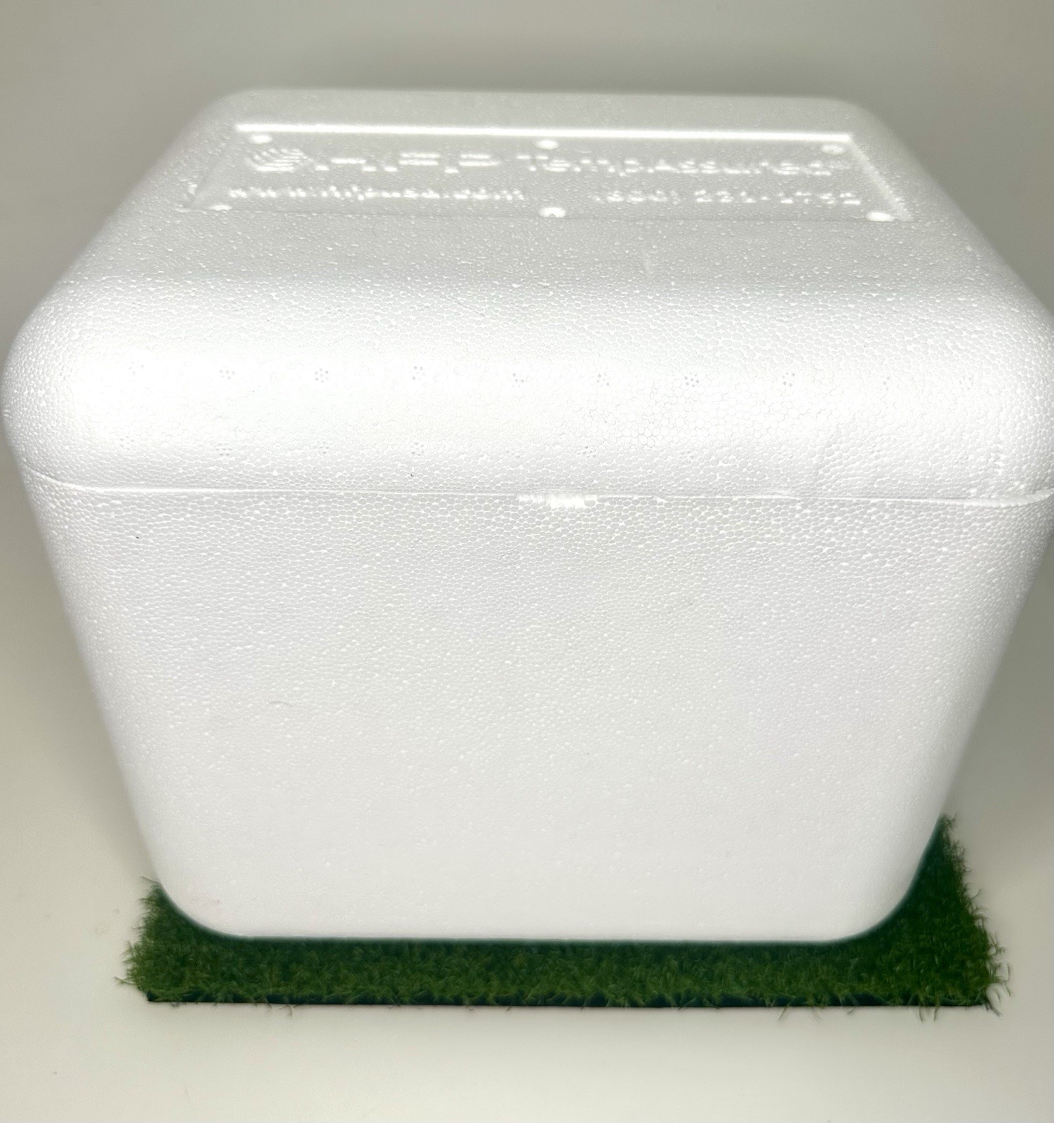 Styrofoam box W/2 Reusable Freezer Bricks 11” x 9” x 11” outside dimensions.