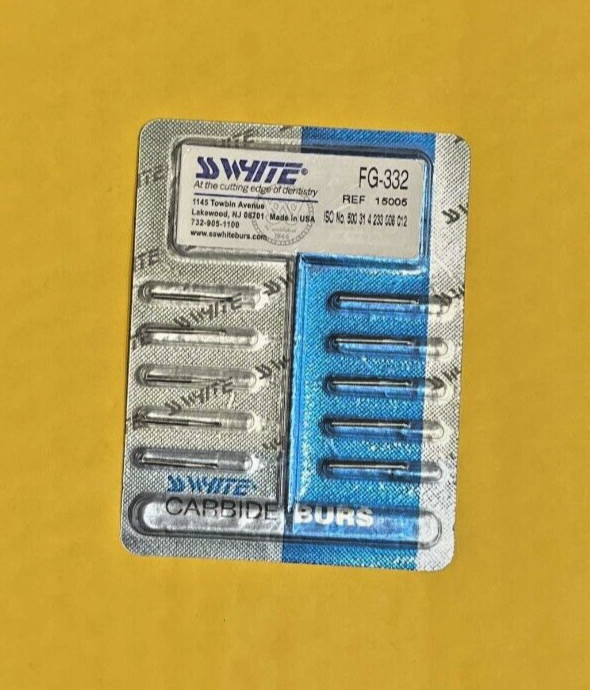SS WHITE Dental Carbide Burs FG 332, FG 332L Pear 10/pk