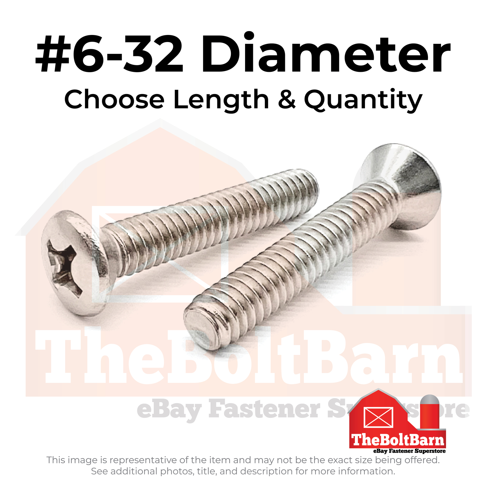 #6-32 18-8 Stainless Steel Phillips Oval Head Machine Screws (Pick Length & Qty)