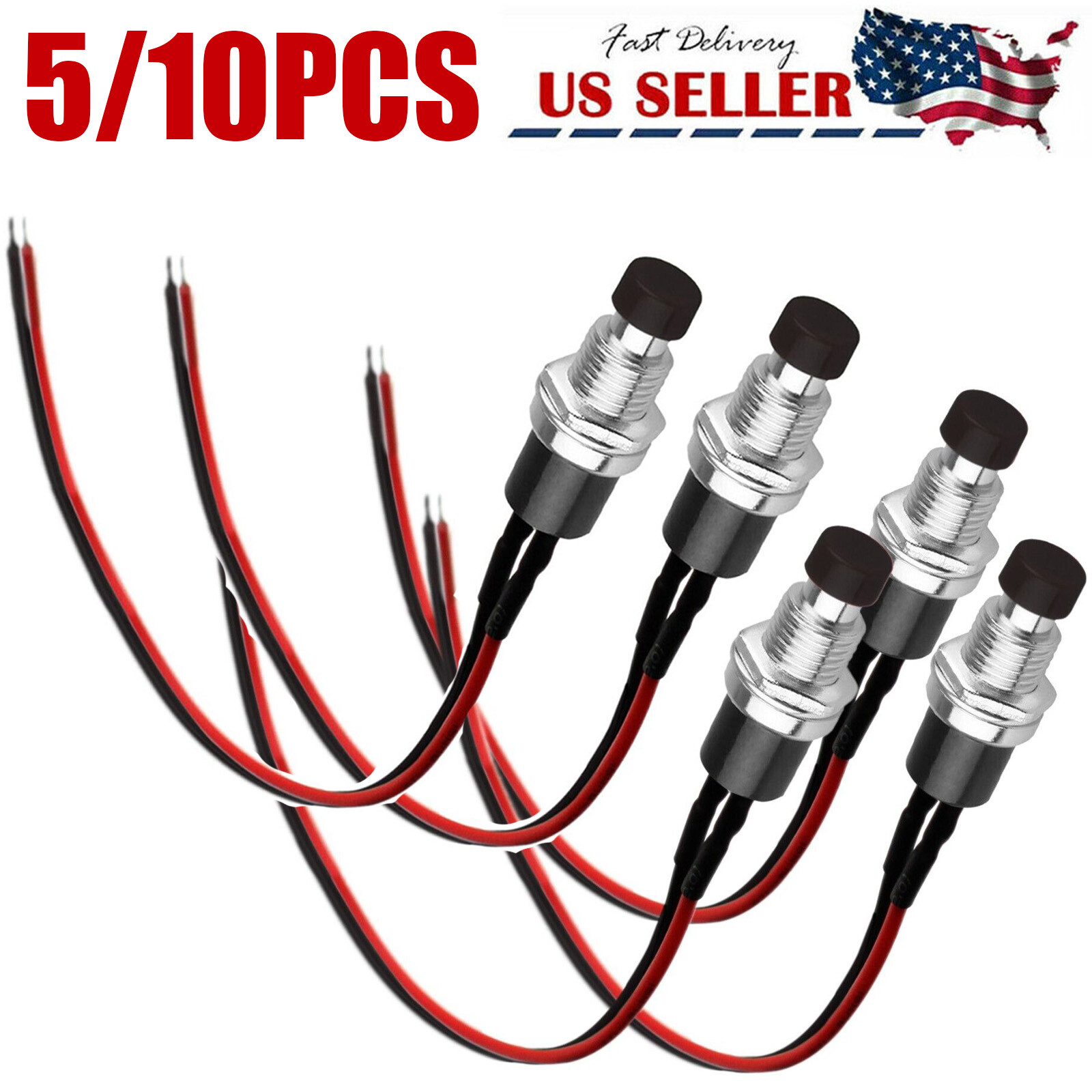 12V SPST Mini Push Button Pre-Wired Momentary N/O OFF-ON Switch Plug US