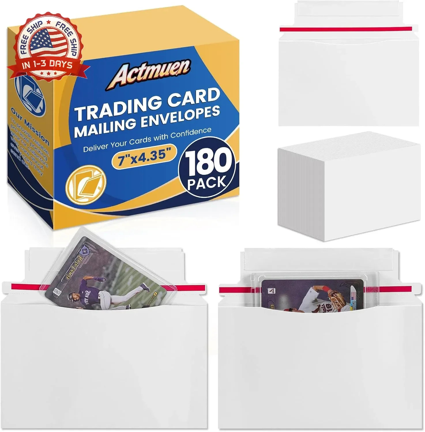 180 Pack Mailer Trading Card Envelopes，7″ x 4.35″ Trading Card Mailers for Shipp