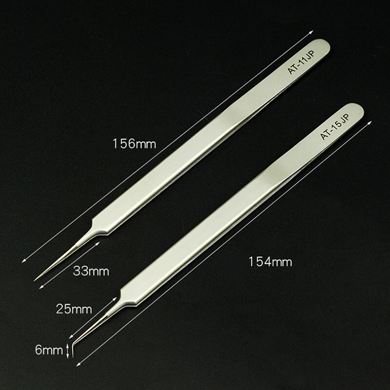 2pcs/set Precision Stainless Steel Straight Curved Ultra Thin Fly Line Tweezers