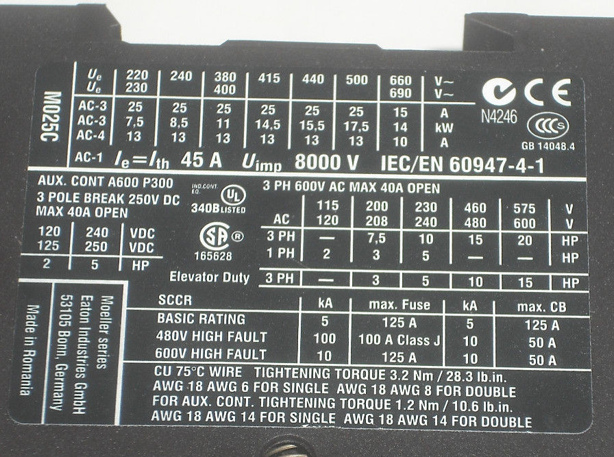 Bridged Eaton DIL M25-01,XTCE025C01, IEC Magnetic Contactor,