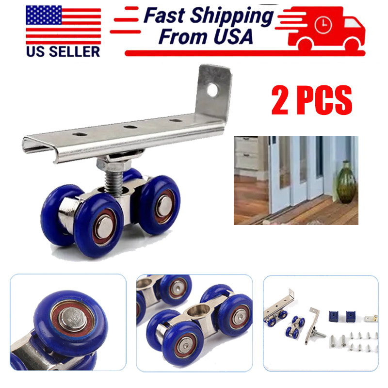 2Pc Sliding Door Roller Hardware Slide Doors Pulley Wheels Casters Rail Track US